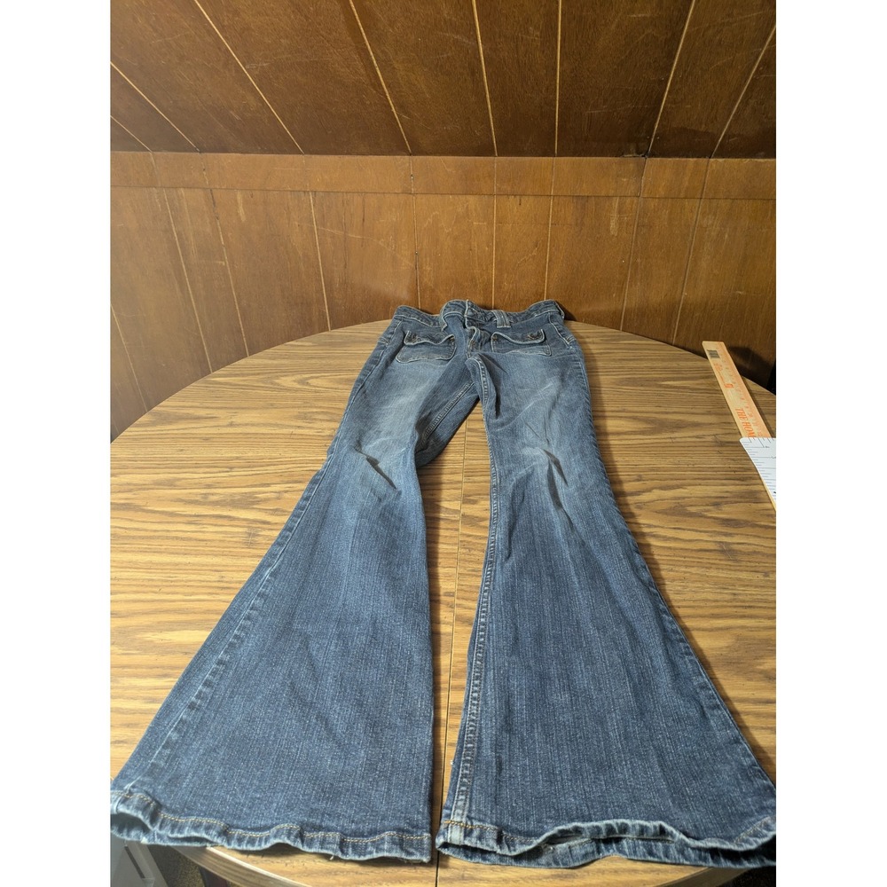 Vintage LEI Jeans Junior Size 11 Blue Denim Flare Leg Low Rise Y2K Pockets
